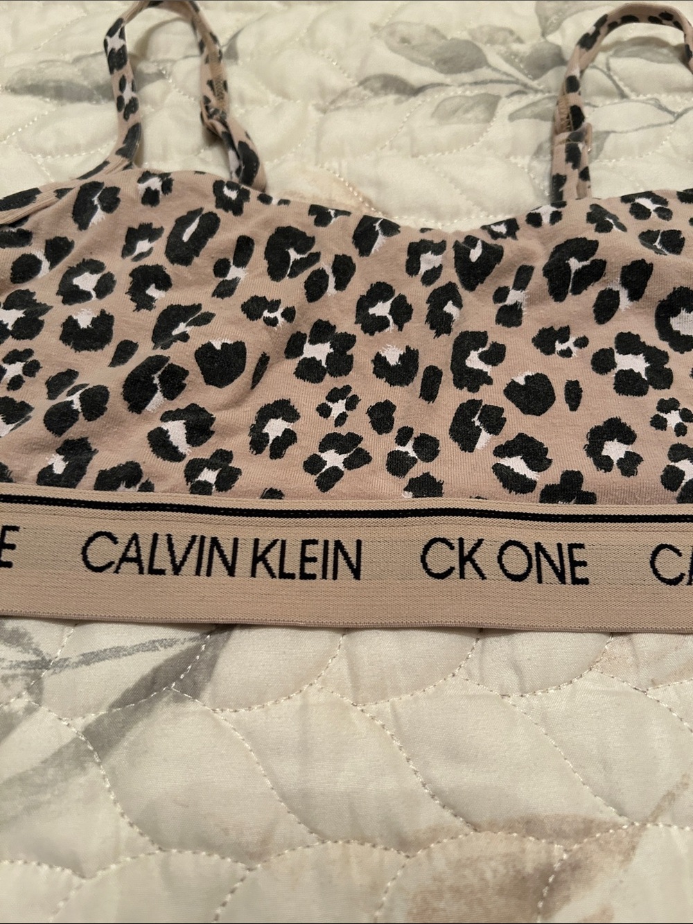 Calvin Klein Beige and Black Leopard Print Crop Bralette - Picture 3 of 6